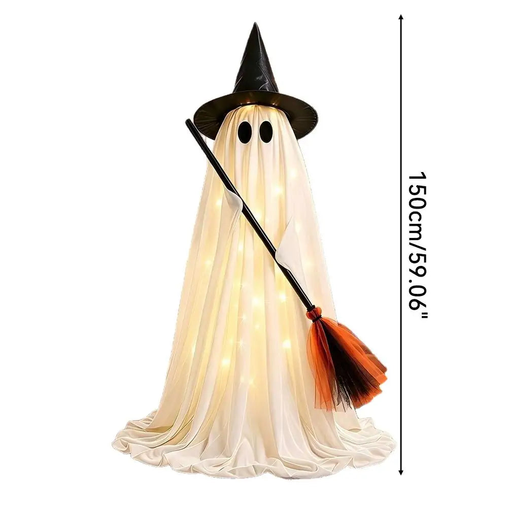 Lit Ghost Witch Broom Light