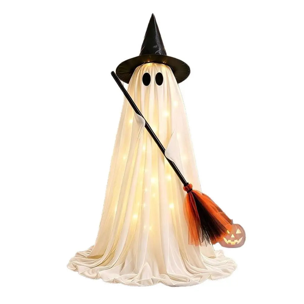 Lit Ghost Witch Broom Light