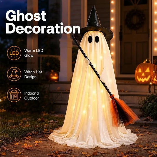 Lit Ghost Witch Broom Light