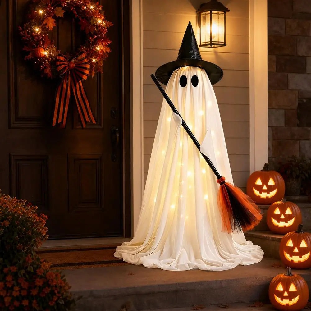 Lit Ghost Witch Broom Light