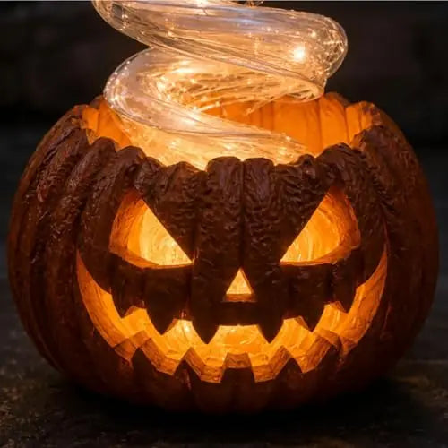 Lit Ghost Pumpkin Yard Lamp