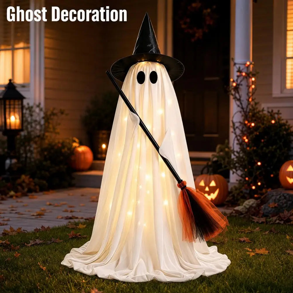 Lit Ghost Witch Broom Light